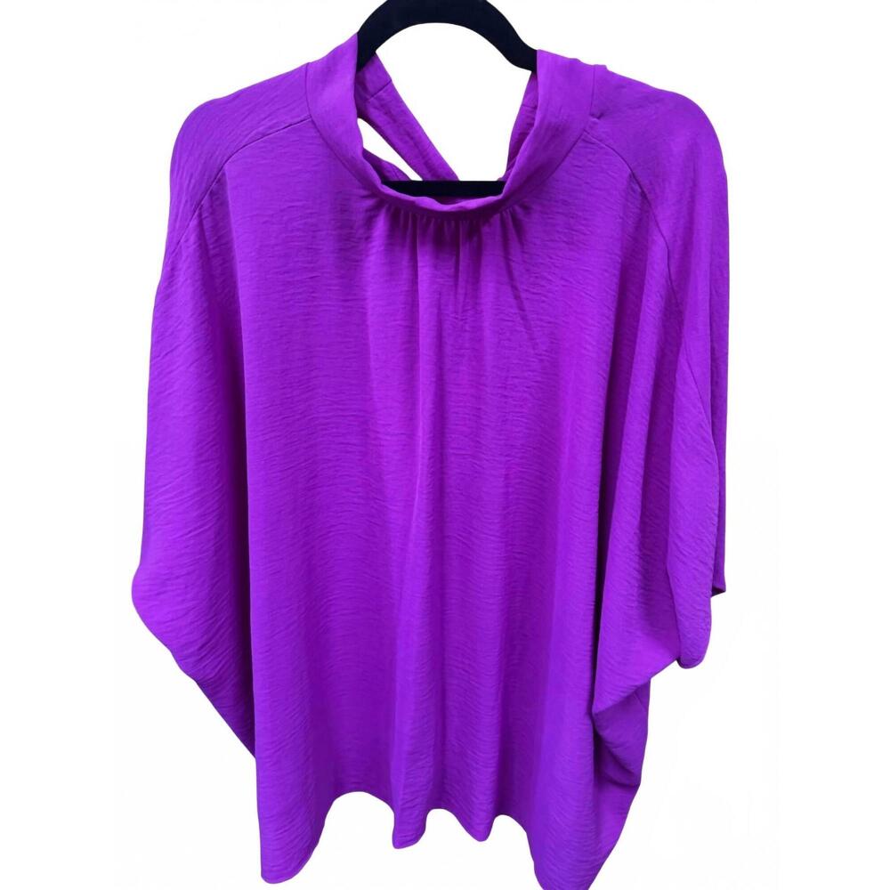 NEW PIXI + IVY women's tie back mock neck tunic top in fuchsia